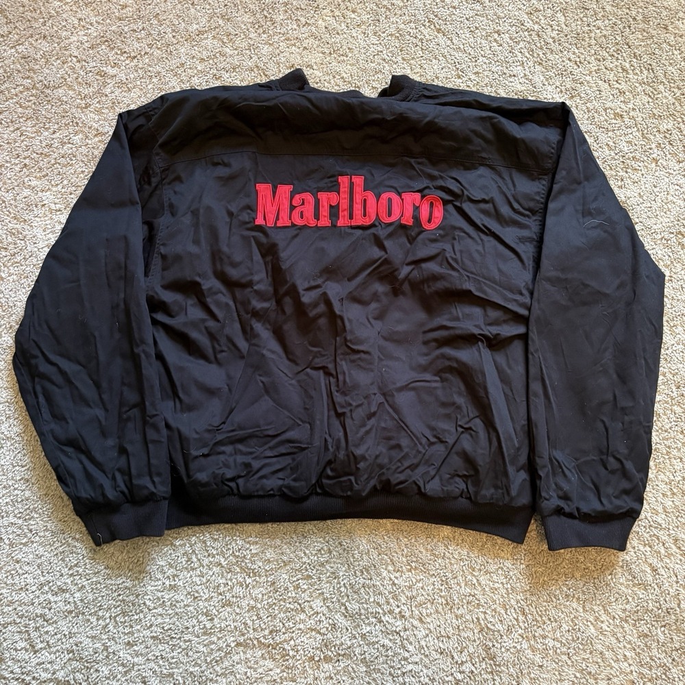 Vintage 90s Marlboro Embroider Reversible Bomber Jacket Black Red Cotton Size 2X